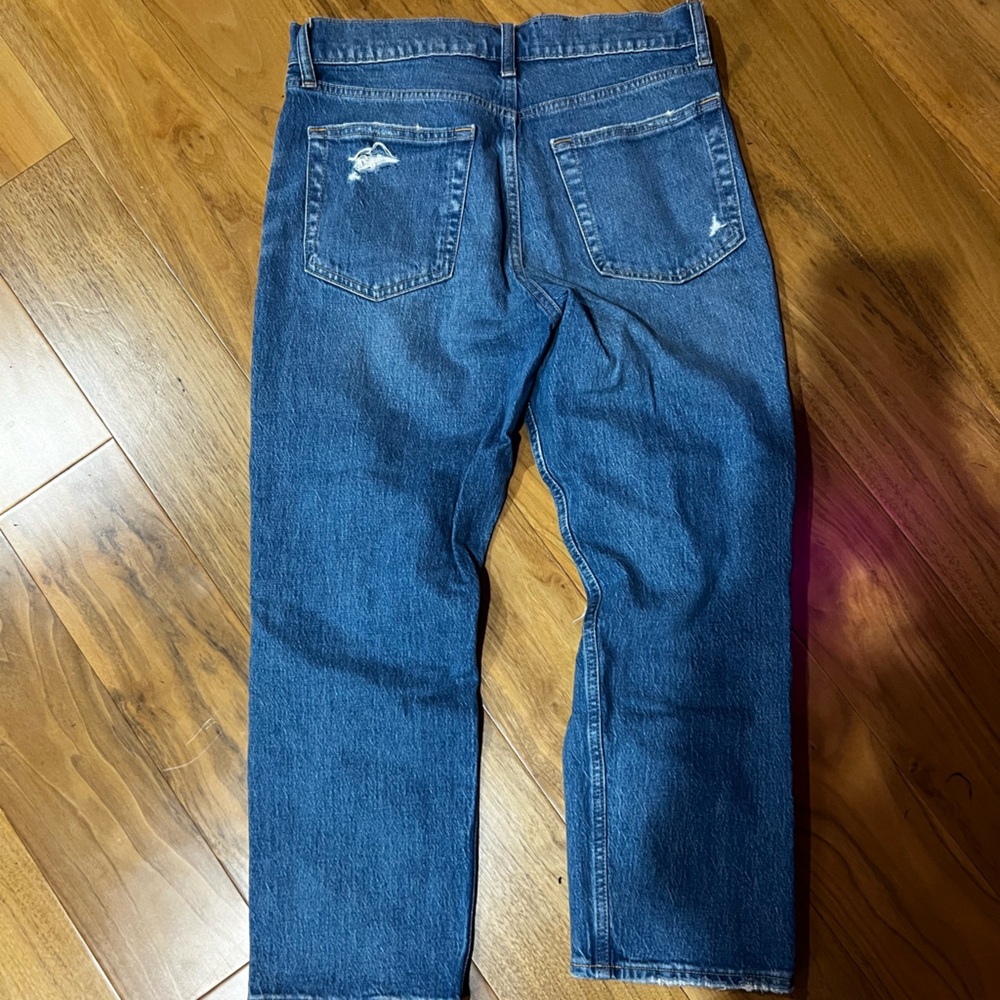 GAP Women’s Cheeky Straight High Rise Distressed Blue Jeans - Picture 4 of 6